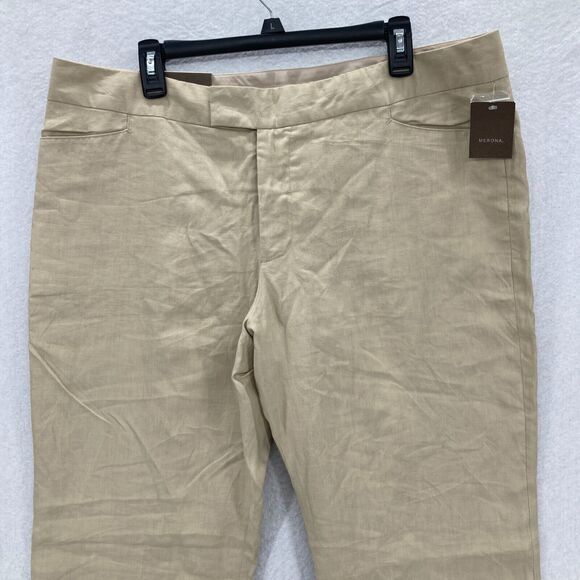 Merona Womens Size 16 Brown 100% Linen Wide Leg Straight Leg Pants Mid Rise NWT - Picture 2 of 11